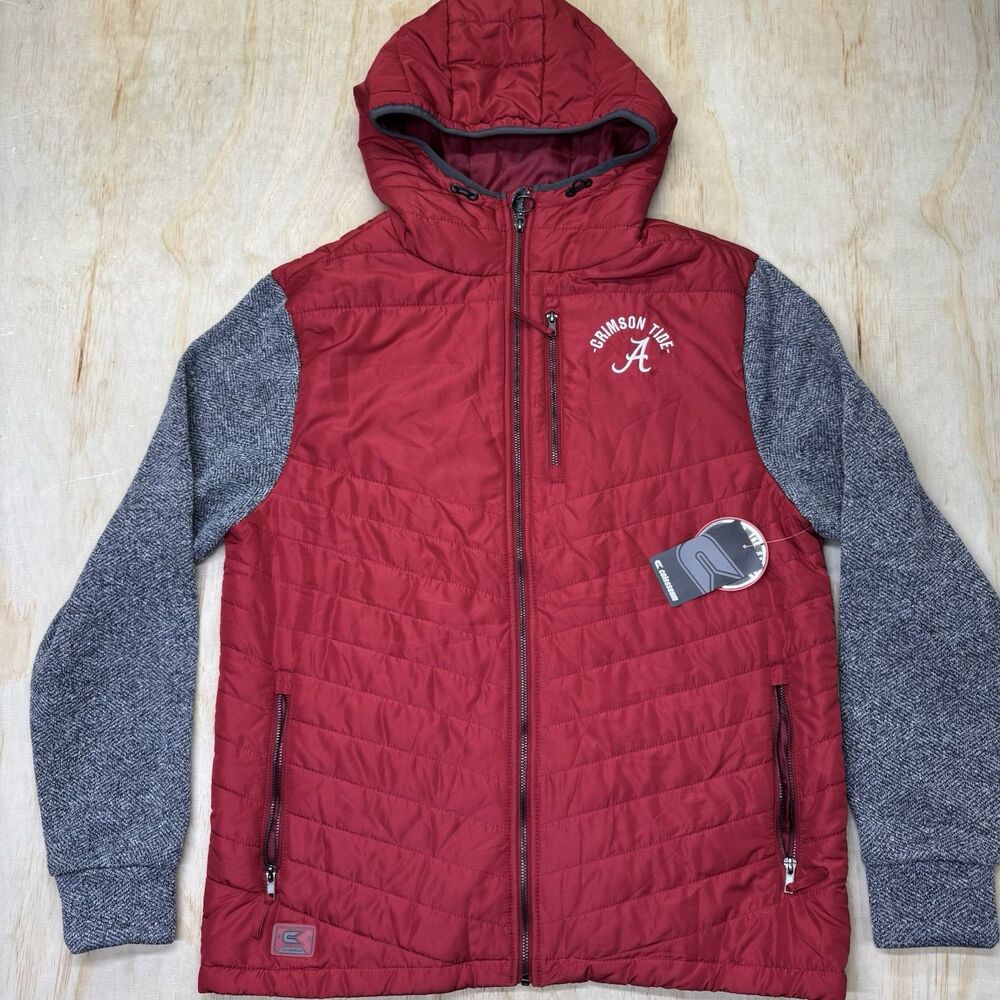 NEW Alabama Crimson Tide Colosseum Course Herringbone Full-Zip Hoodie Jacket LG